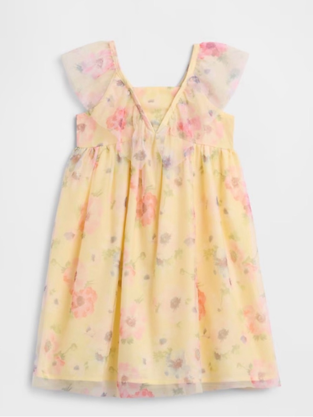 GAP Yellow Floral Chiffon Dress with Pink & Lavender Accents